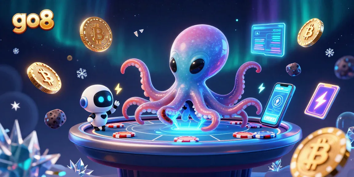 Experience dynamic gameplay with go8, featuring vibrant 3D characters and holographic poker elements.